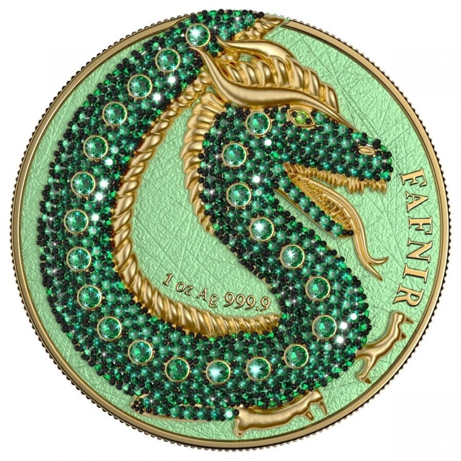 2 X 1 Oz Silver Coin 2020 5 Mark Fafnir Set - Gold Green No 2 Big Dots Crystals-classypw.com-3