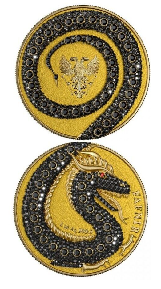 2 X 1 Oz Silver Coin 2020 5 Mark Fafnir Set - Gold Green No 2 Big Dots Crystals-classypw.com-5