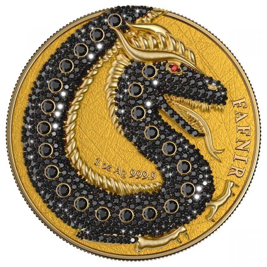 2 X 1 Oz Silver Coin 2020 5 Mark Fafnir Set - Gold Green No 2 Big Dots Crystals-classypw.com-6