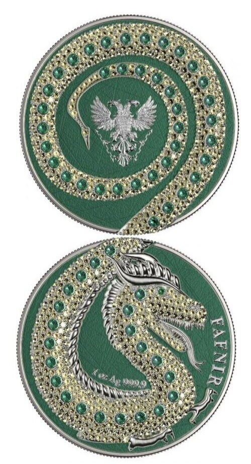 2 X 1 Oz Silver Coin 2020 5 Mark Fafnir Set - Green Blue No 4 Big Dots Crystals-classypw.com-2