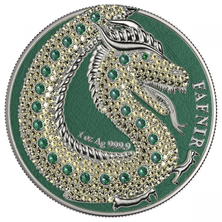 2 X 1 Oz Silver Coin 2020 5 Mark Fafnir Set - Green Blue No 4 Big Dots Crystals-classypw.com-3