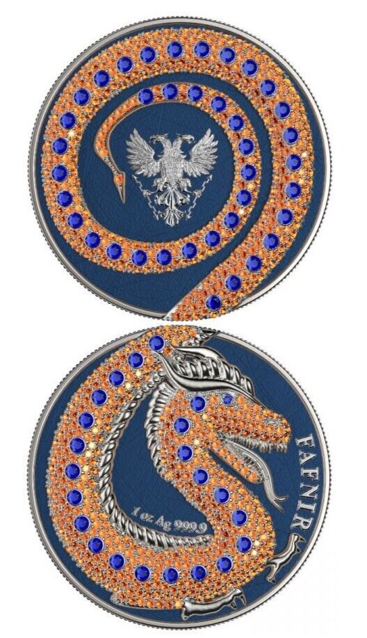2 X 1 Oz Silver Coin 2020 5 Mark Fafnir Set - Green Blue No 4 Big Dots Crystals-classypw.com-5