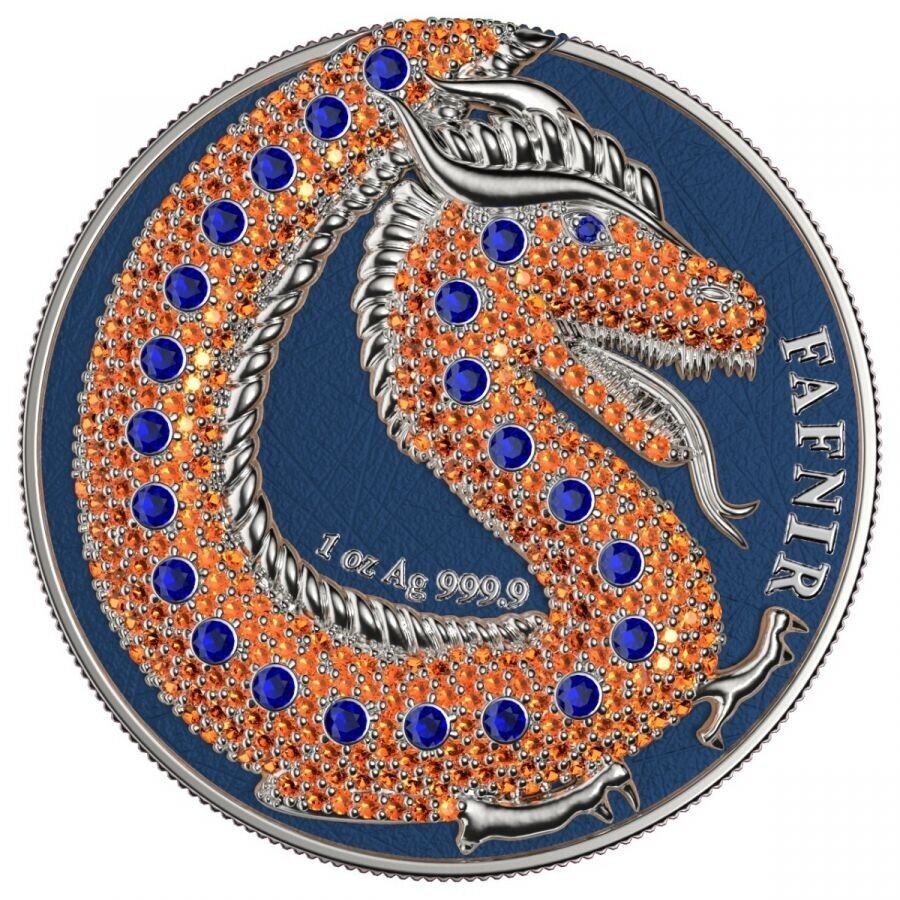 2 X 1 Oz Silver Coin 2020 5 Mark Fafnir Set - Green Blue No 4 Big Dots Crystals-classypw.com-6