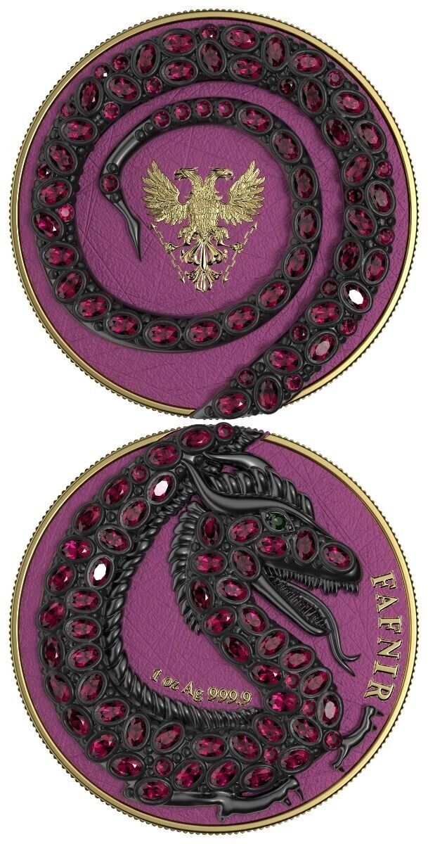 2 X 1 Oz Silver Coin 2020 5 Mark Fafnir Set Green Purple Carapace No 3 Crystals-classypw.com-2