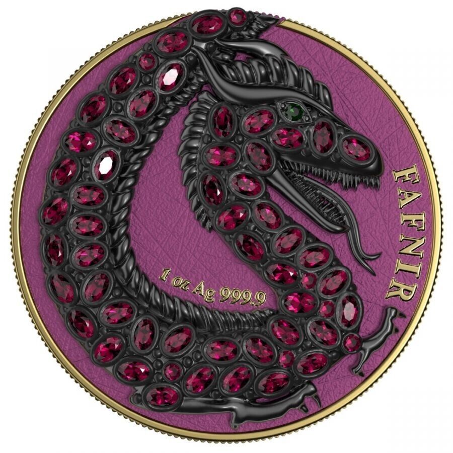 2 X 1 Oz Silver Coin 2020 5 Mark Fafnir Set Green Purple Carapace No 3 Crystals-classypw.com-3
