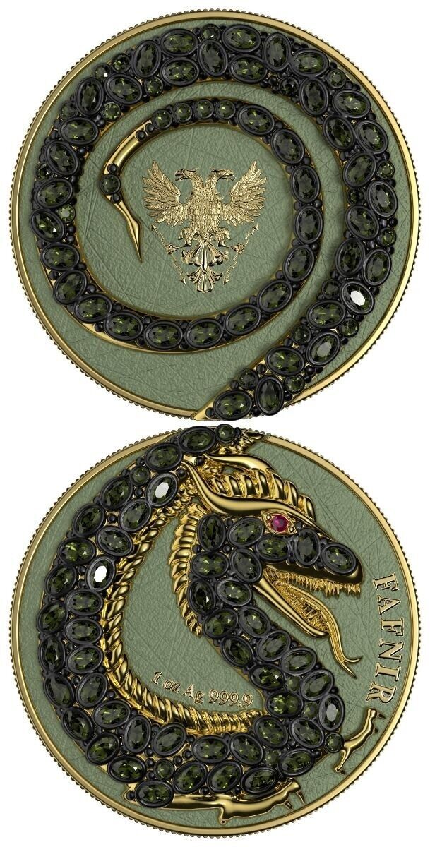 2 X 1 Oz Silver Coin 2020 5 Mark Fafnir Set Green Purple Carapace No 3 Crystals-classypw.com-5
