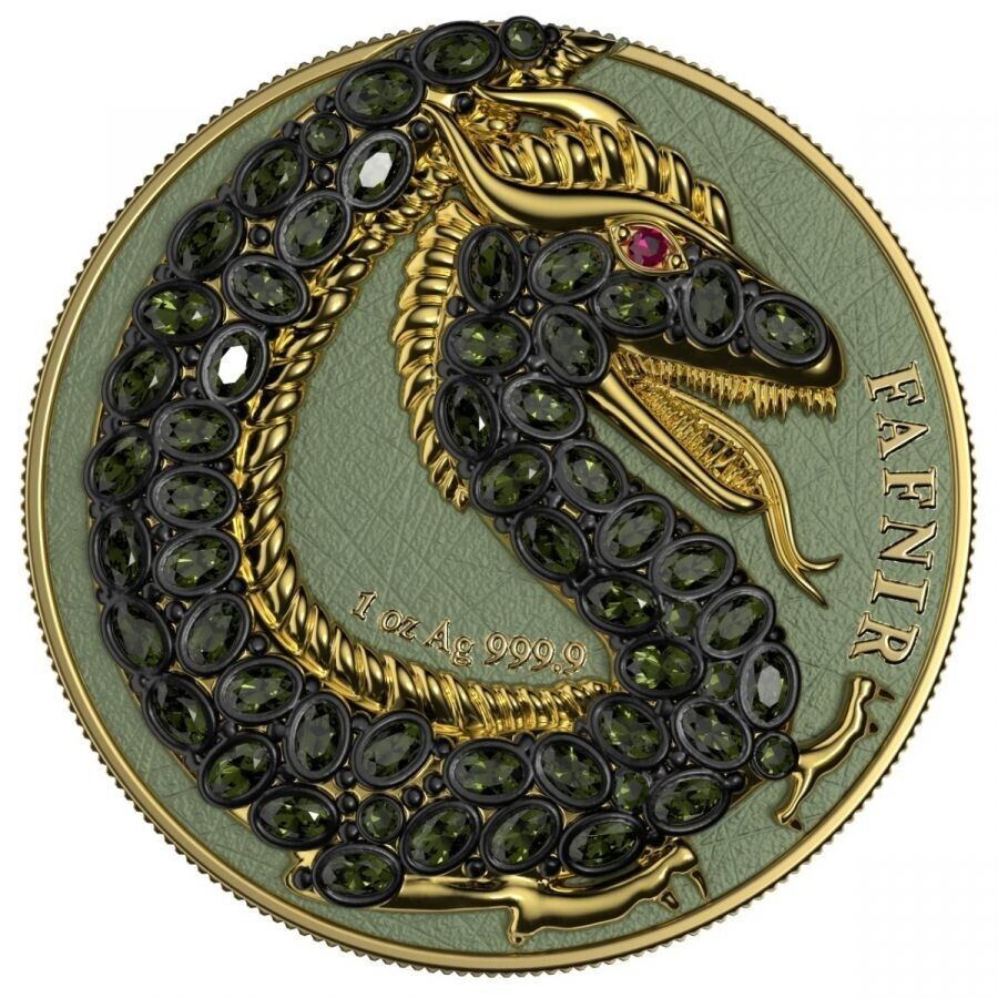2 X 1 Oz Silver Coin 2020 5 Mark Fafnir Set Green Purple Carapace No 3 Crystals-classypw.com-6