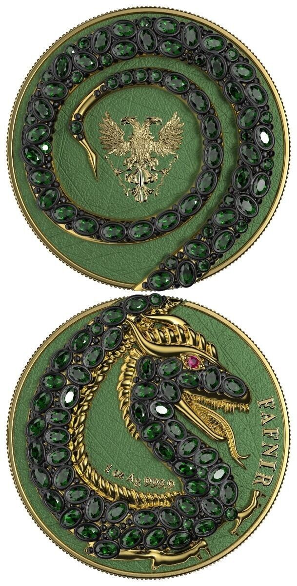 2 X 1 Oz Silver Coin 2020 5 Mark Fafnir Set Green Purple Carapace No 4 Crystals-classypw.com-2