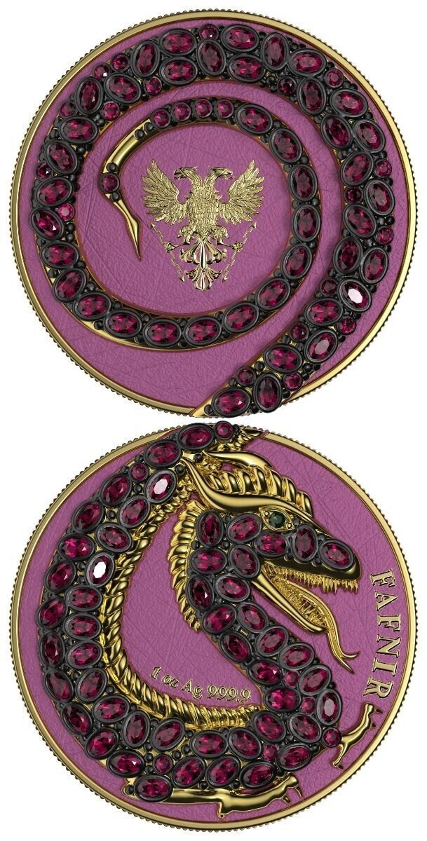 2 X 1 Oz Silver Coin 2020 5 Mark Fafnir Set Green Purple Carapace No 4 Crystals-classypw.com-5