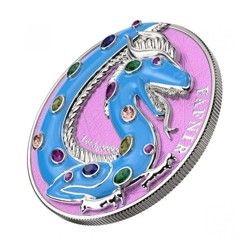 2 X 1 Oz Silver Coin 2020 5 Mark Fafnir Set - Pearl White &amp; Turquoise Crystals-classypw.com-10