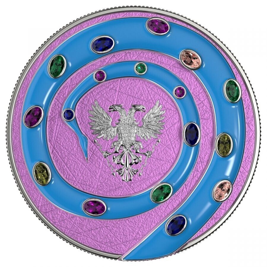 2 X 1 Oz Silver Coin 2020 5 Mark Fafnir Set - Pearl White &amp; Turquoise Crystals-classypw.com-11