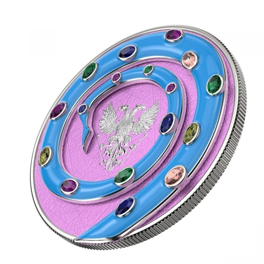 2 X 1 Oz Silver Coin 2020 5 Mark Fafnir Set - Pearl White &amp; Turquoise Crystals-classypw.com-12