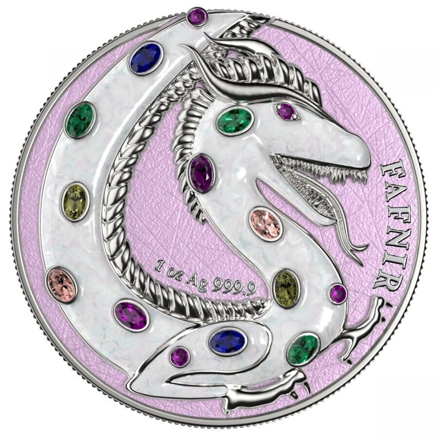 2 X 1 Oz Silver Coin 2020 5 Mark Fafnir Set - Pearl White &amp; Turquoise Crystals-classypw.com-4