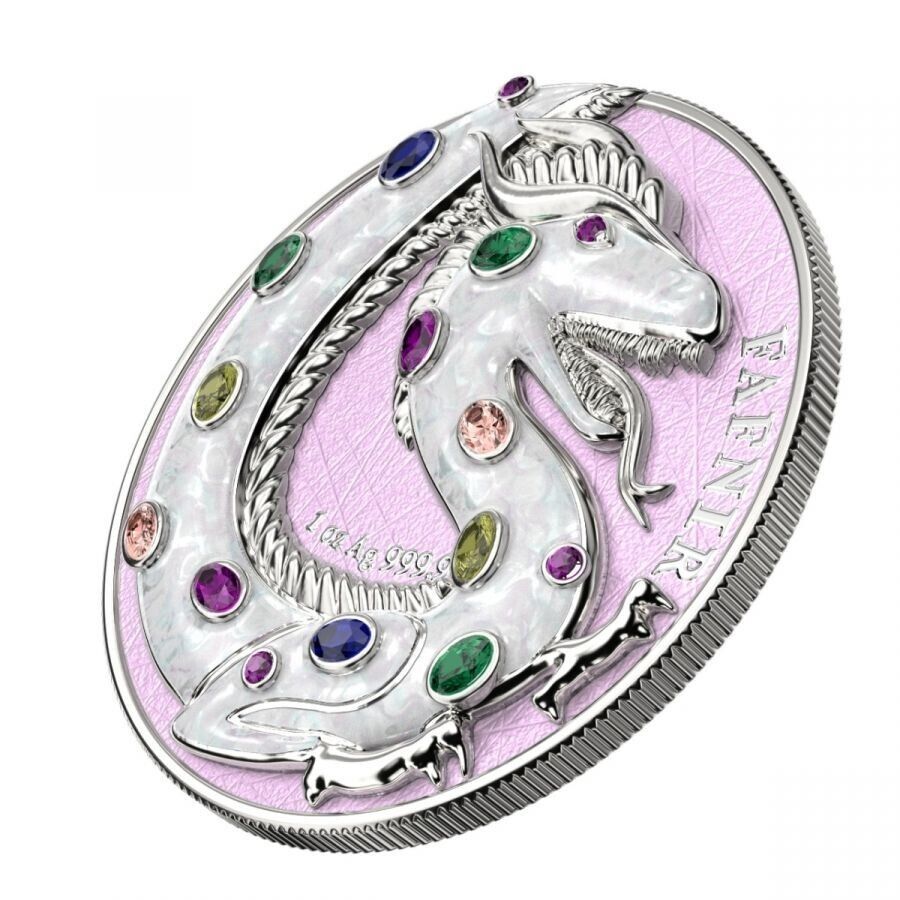 2 X 1 Oz Silver Coin 2020 5 Mark Fafnir Set - Pearl White &amp; Turquoise Crystals-classypw.com-5