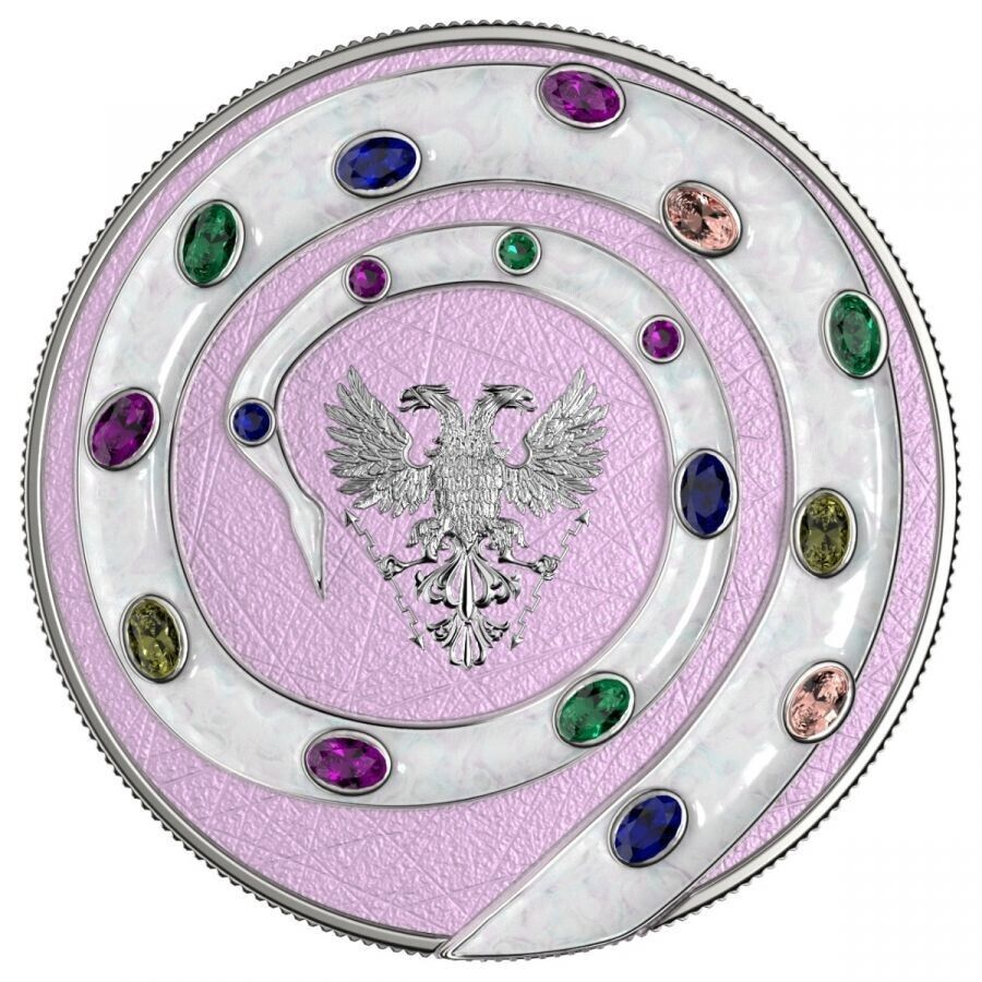 2 X 1 Oz Silver Coin 2020 5 Mark Fafnir Set - Pearl White &amp; Turquoise Crystals-classypw.com-6