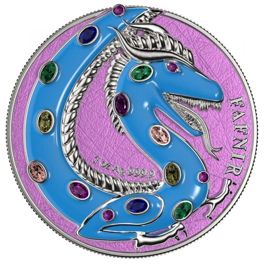 2 X 1 Oz Silver Coin 2020 5 Mark Fafnir Set - Pearl White &amp; Turquoise Crystals-classypw.com-9