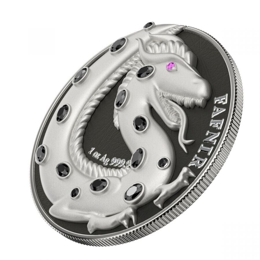 2 X 1 Oz Silver Coin 2020 5 Mark Fafnir Set - Silver Gloss &amp; Silver Matte Stones-classypw.com-11