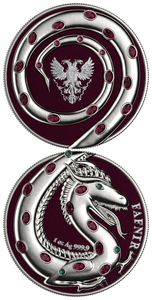 2 X 1 Oz Silver Coin 2020 5 Mark Fafnir Set - Silver Gloss &amp; Silver Matte Stones-classypw.com-2