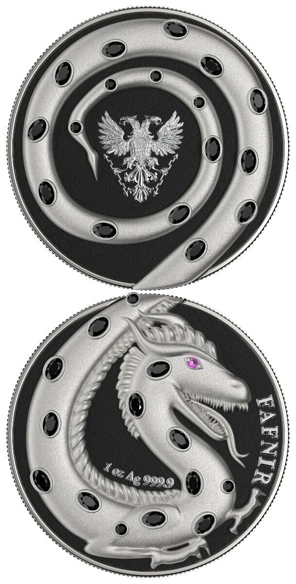 2 X 1 Oz Silver Coin 2020 5 Mark Fafnir Set - Silver Gloss &amp; Silver Matte Stones-classypw.com-8
