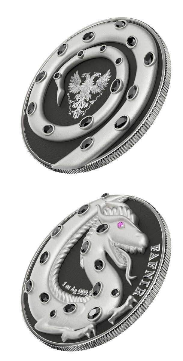 2 X 1 Oz Silver Coin 2020 5 Mark Fafnir Set - Silver Gloss &amp; Silver Matte Stones-classypw.com-9