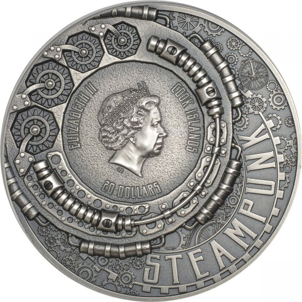 3 Oz Silver Coin 2020 $20 Cook Islands Steampunk Antique Ultra High Relief Coin-classypw.com-2