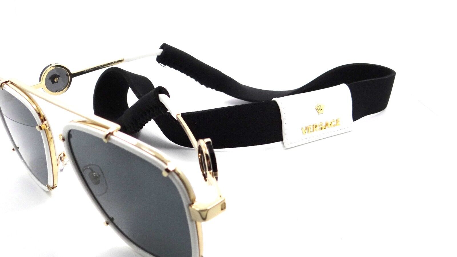 Versace Sunglasses VE 2233 1471/87 60-16-145 White / Dark Grey with Strap Italy-8056597463263-classypw.com-5